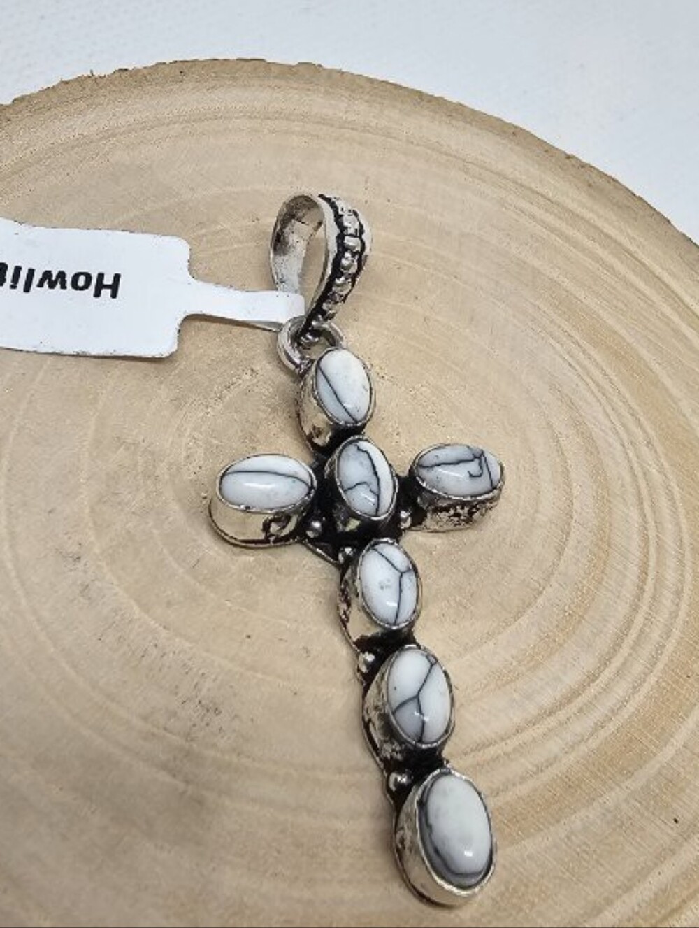 Native American STERLING CROSS HOWLITE TURQUOISE PENDANT